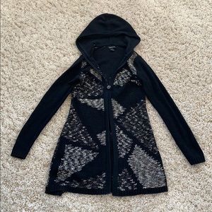 Long sweater cardigan with hood